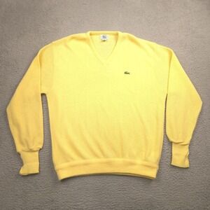 Izod Lacoste Sweater V Neck Acrylic Mens XL Yellow Knit Pullover Vintage USA
